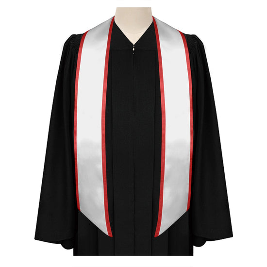 White/Red Plain Graduation Stole with Trim Color & Angled End by Wholesale Grad Supply