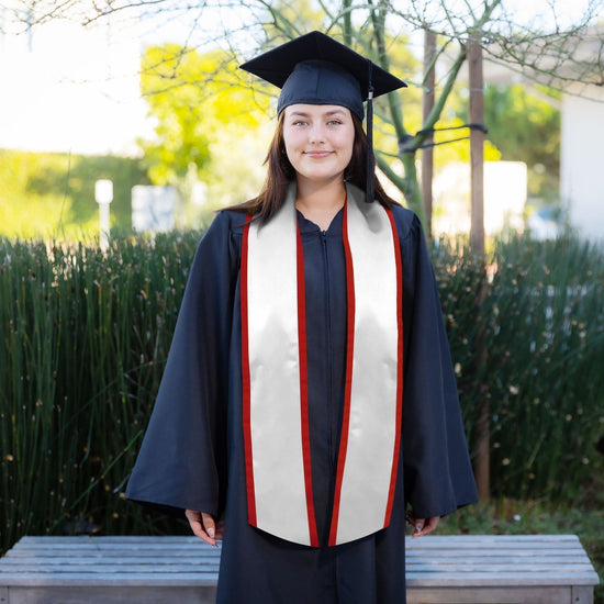 White/Red Plain Graduation Stole with Trim Color & Angled End by Wholesale Grad Supply