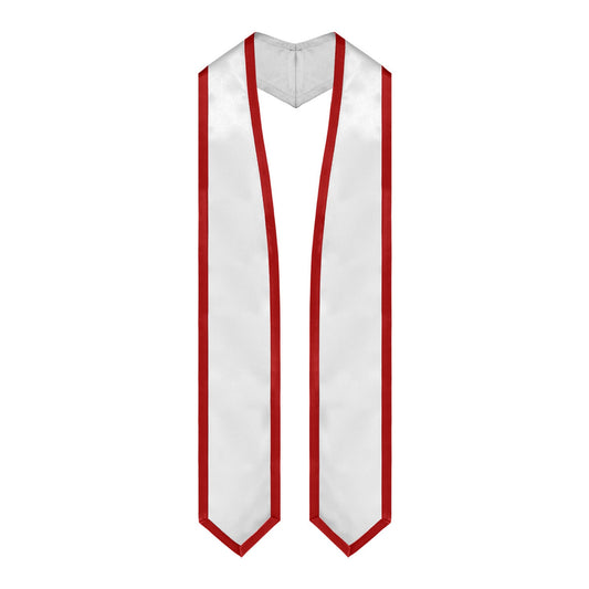 White/Red Plain Graduation Stole with Trim Color & Classic End by Wholesale Grad Supply