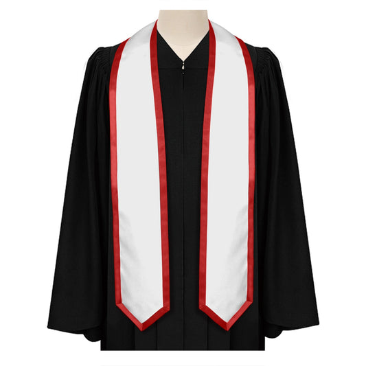 White/Red Plain Graduation Stole with Trim Color & Classic End by Wholesale Grad Supply