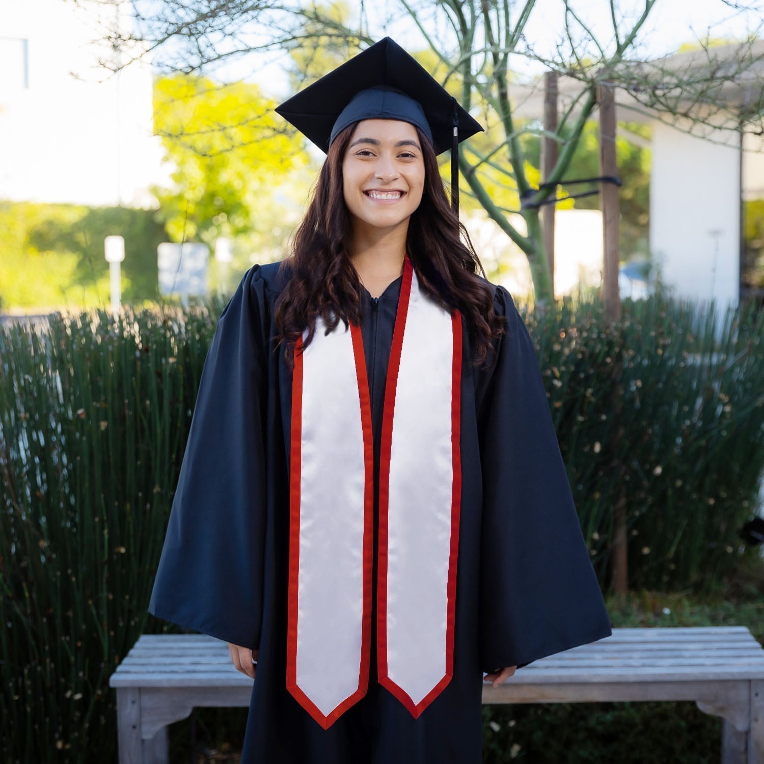 White/Red Plain Graduation Stole with Trim Color & Classic End by Wholesale Grad Supply