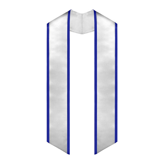 White/Royal Blue Plain Graduation Stole with Trim Color & Angled End by Wholesale Grad Supply