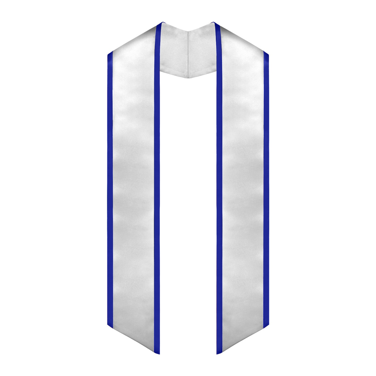 White/Royal Blue Plain Graduation Stole with Trim Color & Angled End by Wholesale Grad Supply