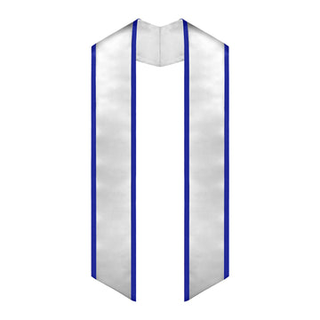 White/Royal Blue Plain Graduation Stole with Trim Color & Angled End by Wholesale Grad Supply