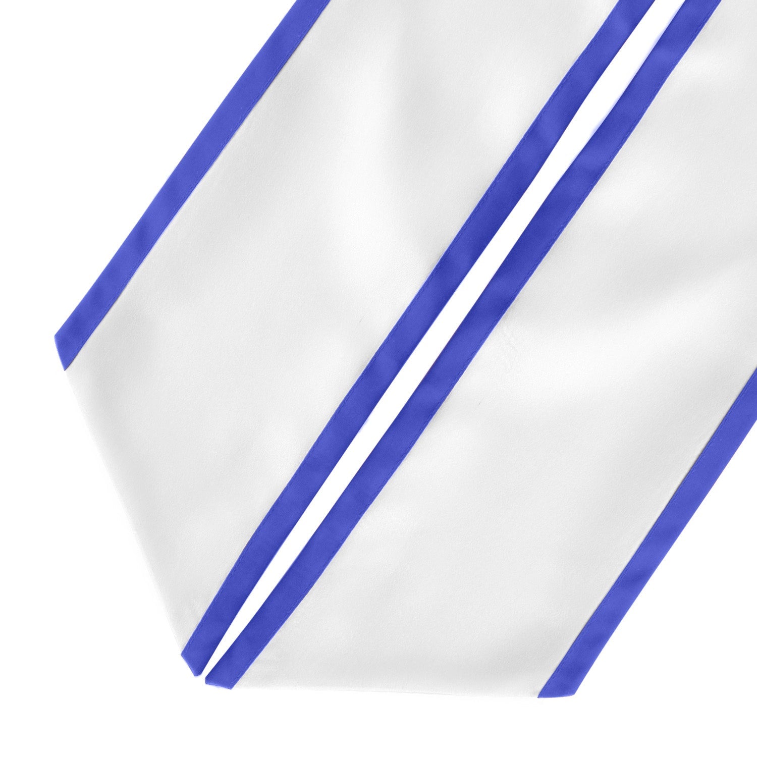 White/Royal Blue Plain Graduation Stole with Trim Color & Angled End by Wholesale Grad Supply