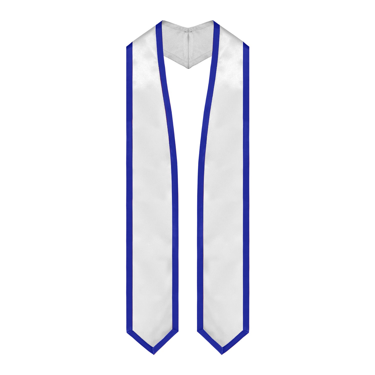 White/Royal Blue Plain Graduation Stole with Trim Color & Classic End by Wholesale Grad Supply