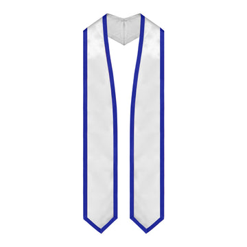 White/Royal Blue Plain Graduation Stole with Trim Color & Classic End by Wholesale Grad Supply
