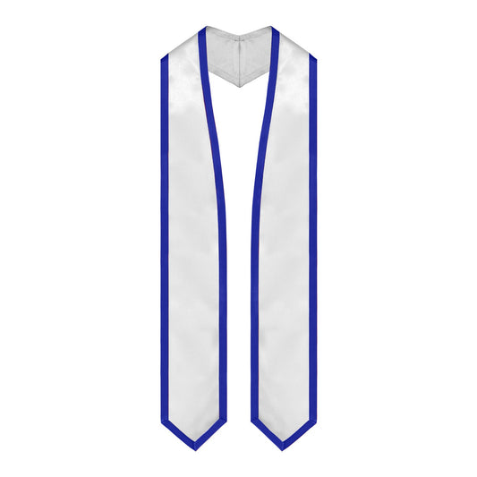 White/Royal Blue Plain Graduation Stole with Trim Color & Classic End by Wholesale Grad Supply