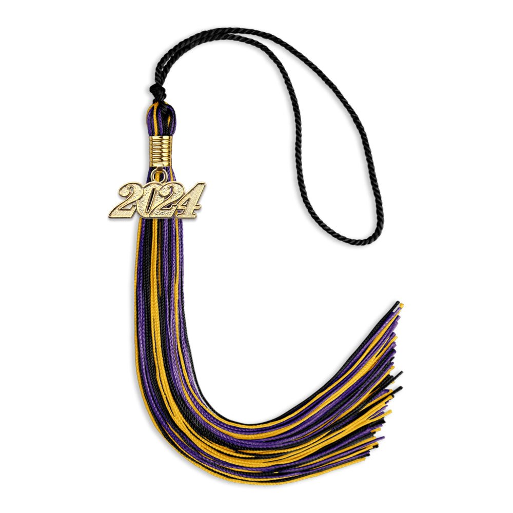 Black/Purple/Gold Mixed Color Graduation Tassel with Gold Bling Charm by Wholesale Grad Supply