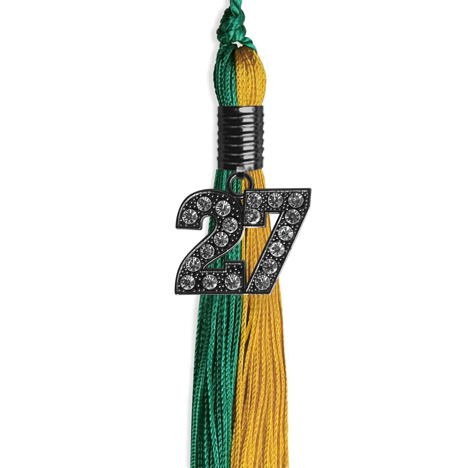 Emerald Green/Bright Gold Graduation Tassel with Black Bling Charm by Wholesale Grad Supply
