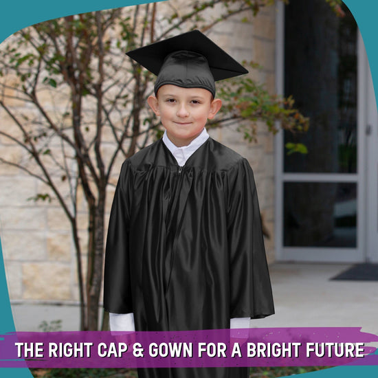 Shiny Black Graduation Cap and Gown for Pre - school - Wholesale Grad Supply