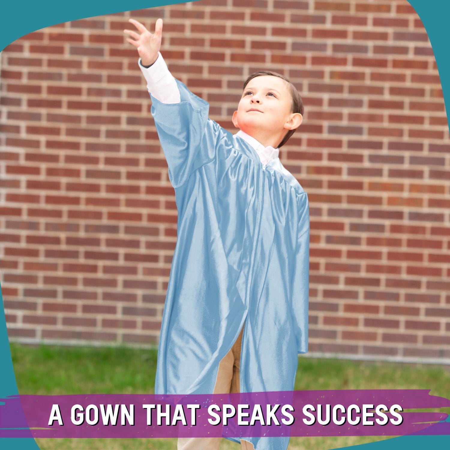 Shiny Light Blue Graduation Gown for Preschool - Wholesale Grad Supply