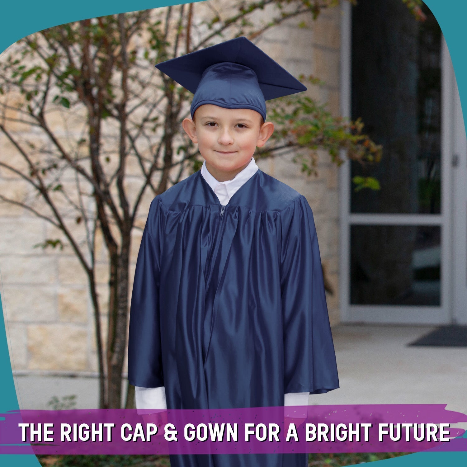 Shiny Navy Blue Graduation Cap and Gown for Pre - school - Wholesale Grad Supply