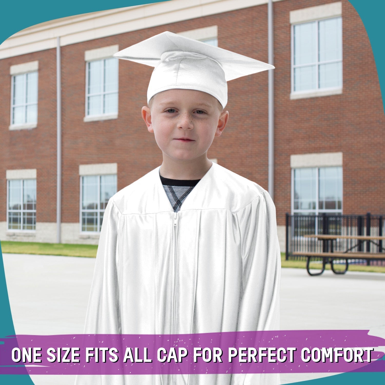 Shiny White Graduation Cap and Gown for Preschool - Wholesale Grad Supply