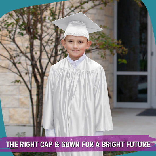 Shiny White Graduation Cap and Gown for Preschool - Wholesale Grad Supply