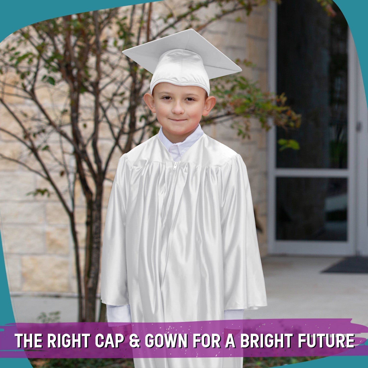 Shiny White Graduation Cap and Gown for Preschool - Wholesale Grad Supply