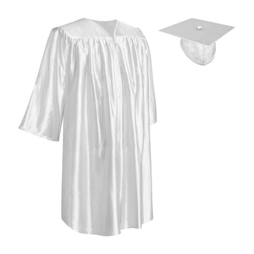 Shiny White Graduation Cap and Gown for Preschool - Wholesale Grad Supply