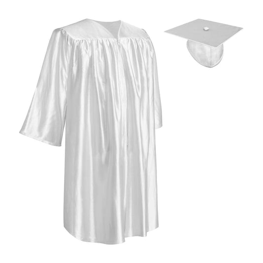 Shiny White Graduation Cap and Gown for Preschool - Wholesale Grad Supply